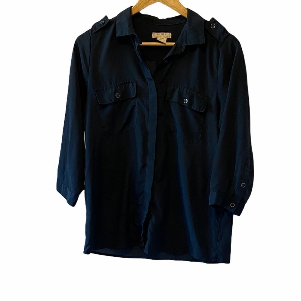 PURE ALFRED SUNG Blue Light Button Up Blouse S